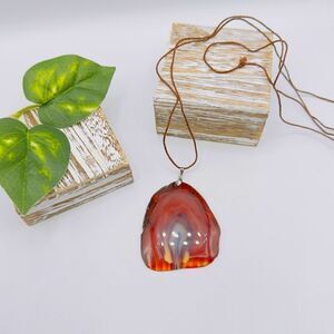 Large Agate Slice Statement Necklace Boho